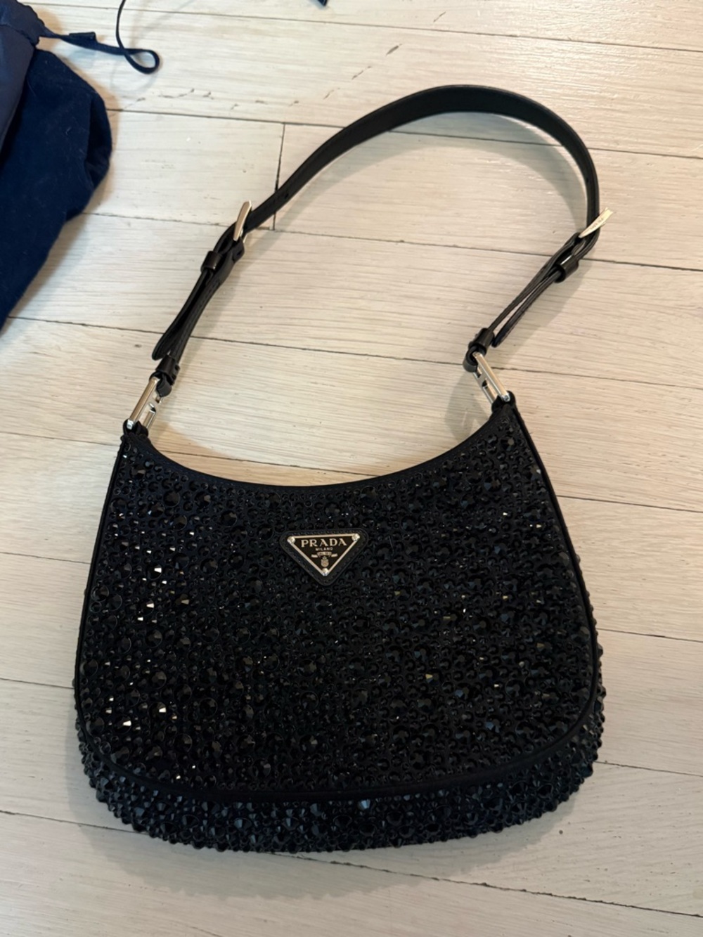 Prada Black Beaded Shoulder Bag with Logo Triangle